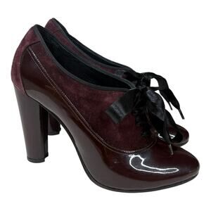 Paul Smith Burgundy Patent Leather & Suede Oxford Brogue Heels 38 7